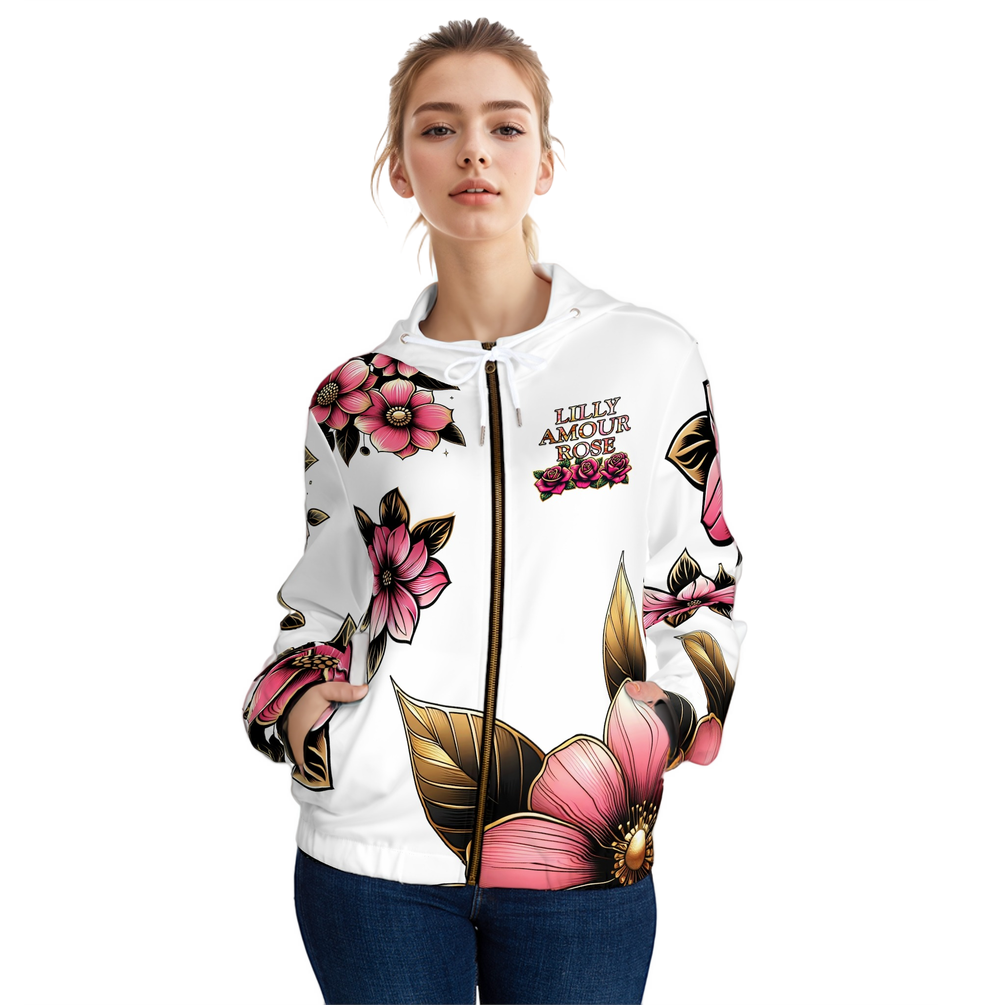 Lilly Amour Rose - Women’s Full-Zip Hoodie