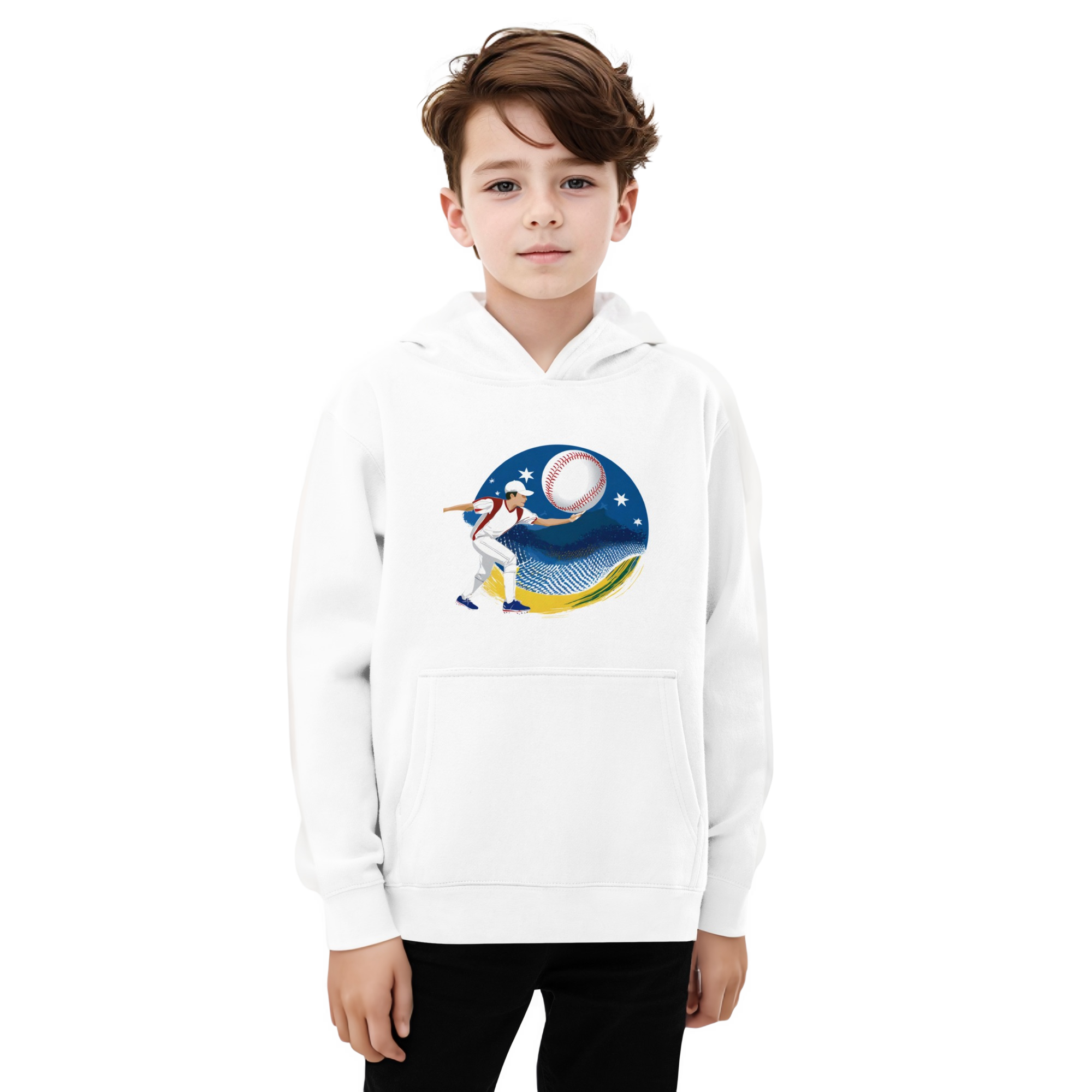 White Baseball Print Design Kids fleece hoodie