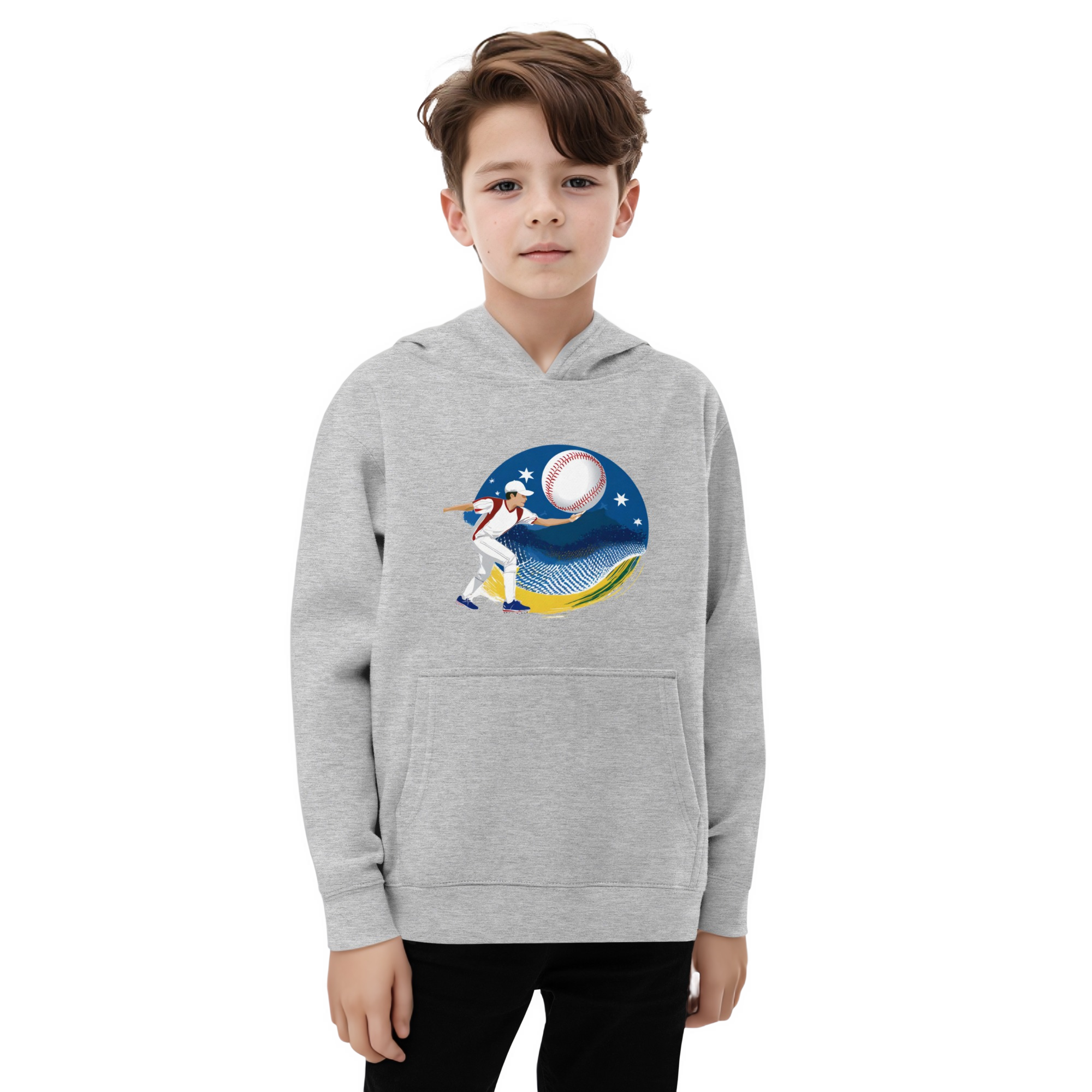 Baseball Print Design Kids fleece heather grey hoodie