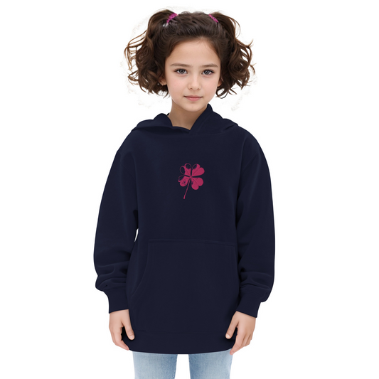 Embroidered Pink Clover Kids fleece hoodie
