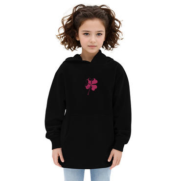 Embroidered Pink Clover Kids fleece hoodie