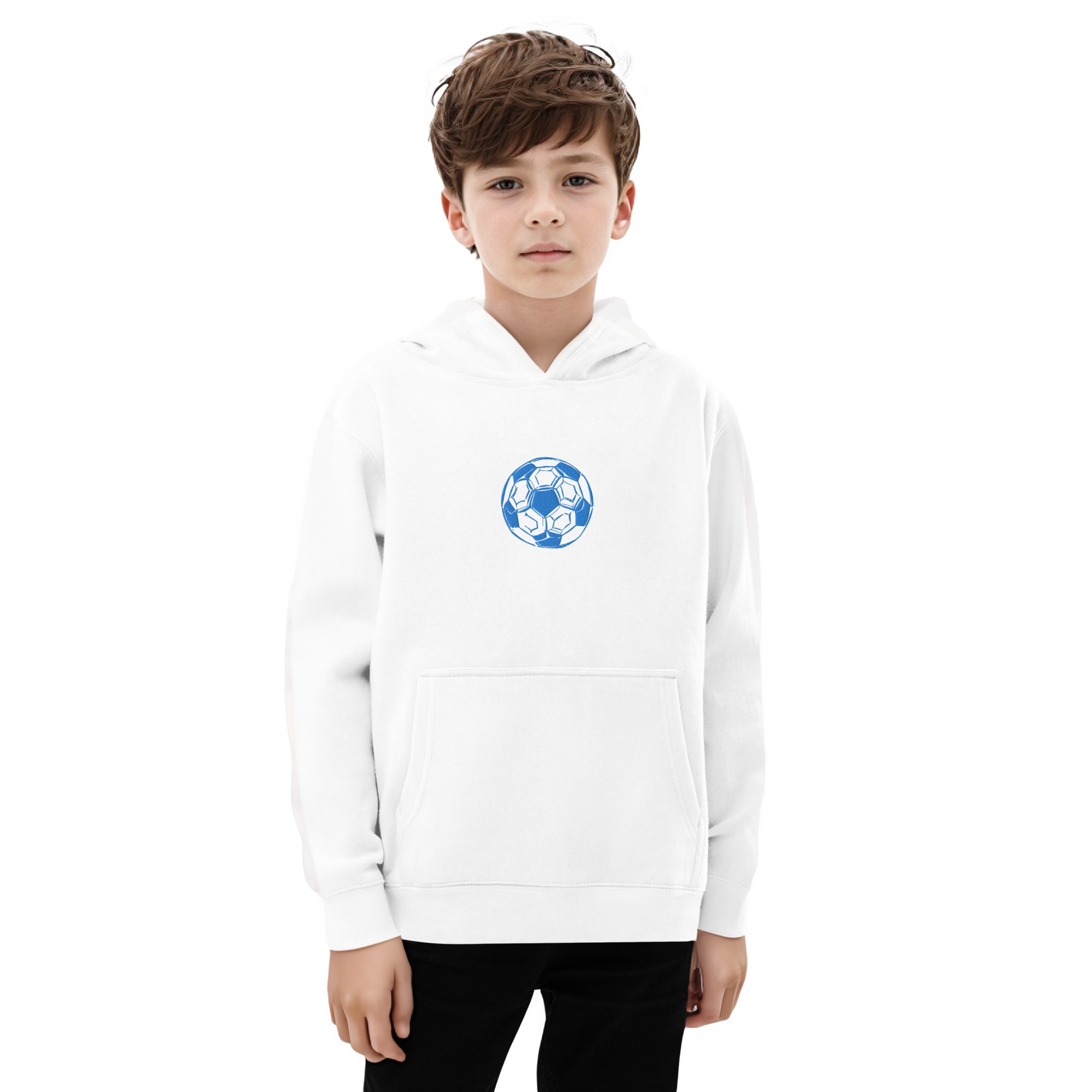 Embroidered Soccer Print Kids fleece White hoodie
