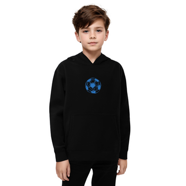 Embroidered Soccer Print Kids fleece black hoodie