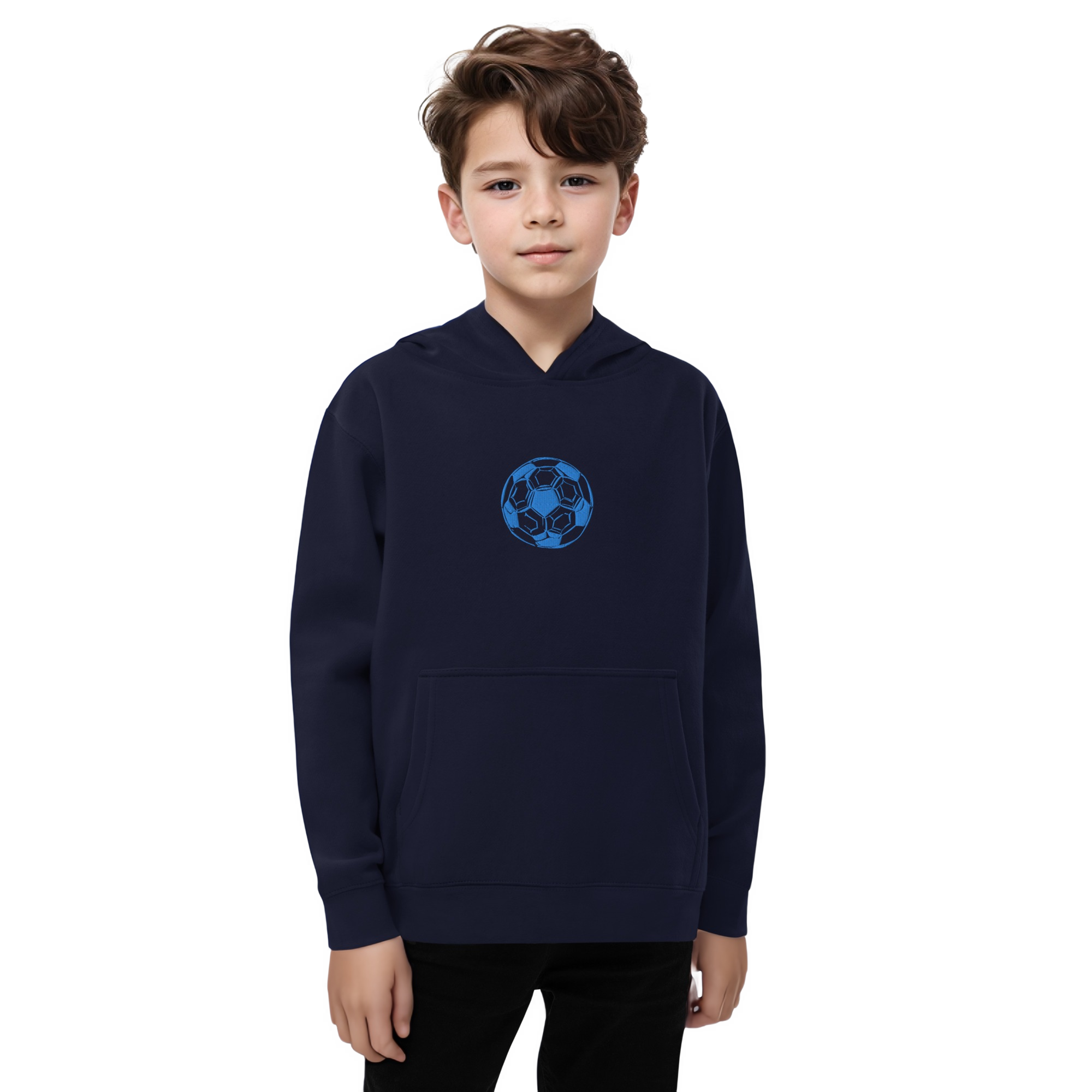 Embroidered Soccer Print Kids fleece Navy Blue hoodie