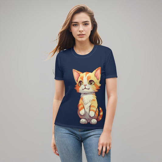 Premium Orange Cat Navy Blue Women's T-shirt