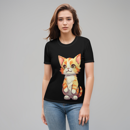 Premium Orange Cat Black Women's T-Shirt
