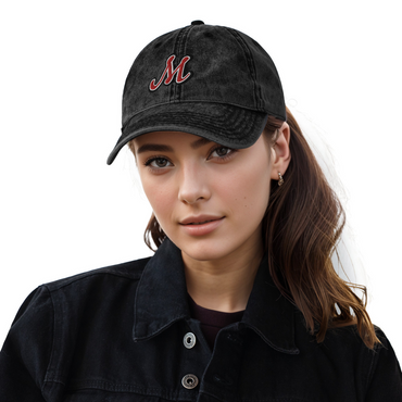 Vintage Cotton Twill Cap with Embroidered Red Lettering
