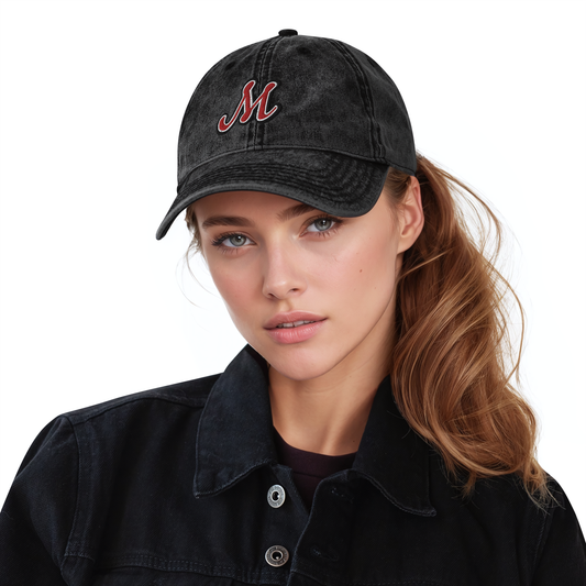 Vintage Cotton Twill Cap with Embroidered Red Lettering